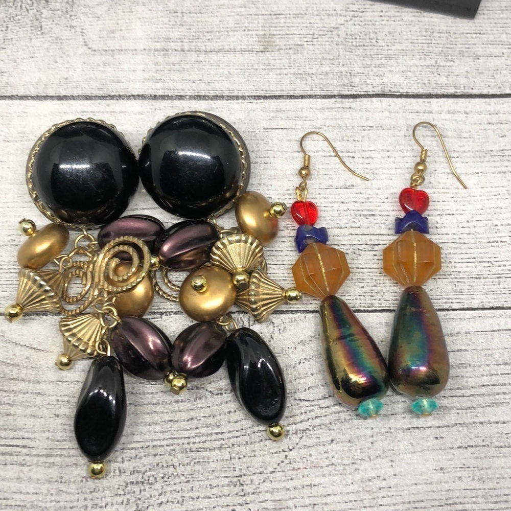 Bundle lot 2 vintage funky whimsy statement earrings long dangle drop.